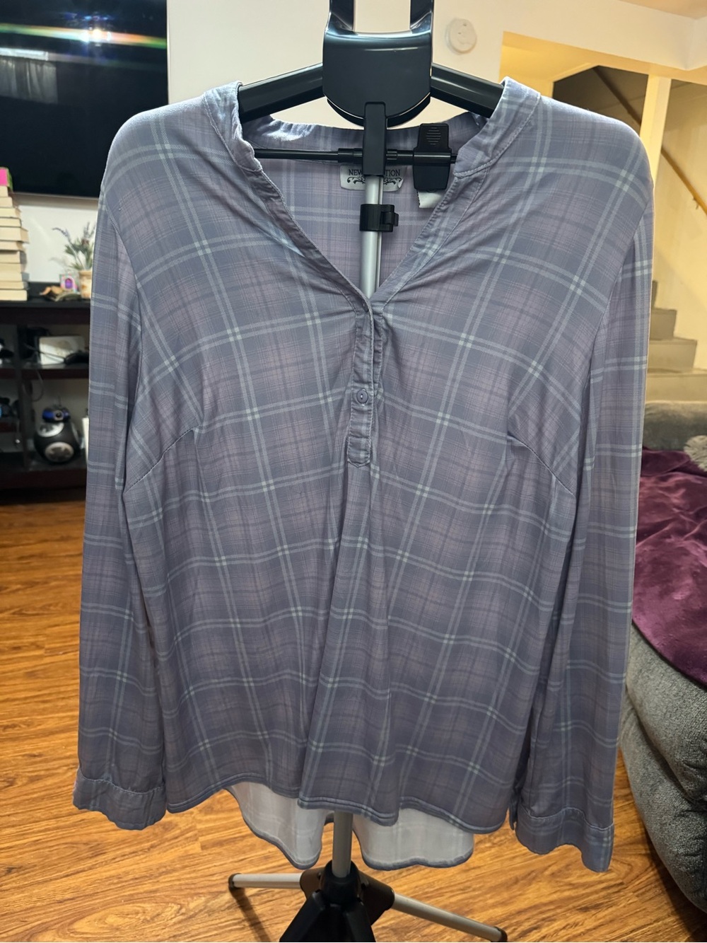 New Direction Lavender Plaid Button-Up Blouse